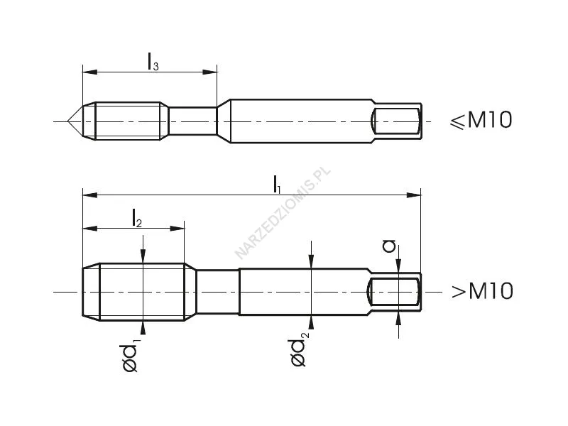 Rysunek techniczny: Gwintownik ręczny NGMm/2 DIN 2181/2-P M 8x1 6HX H HSSE-PM HRC40 TiCN